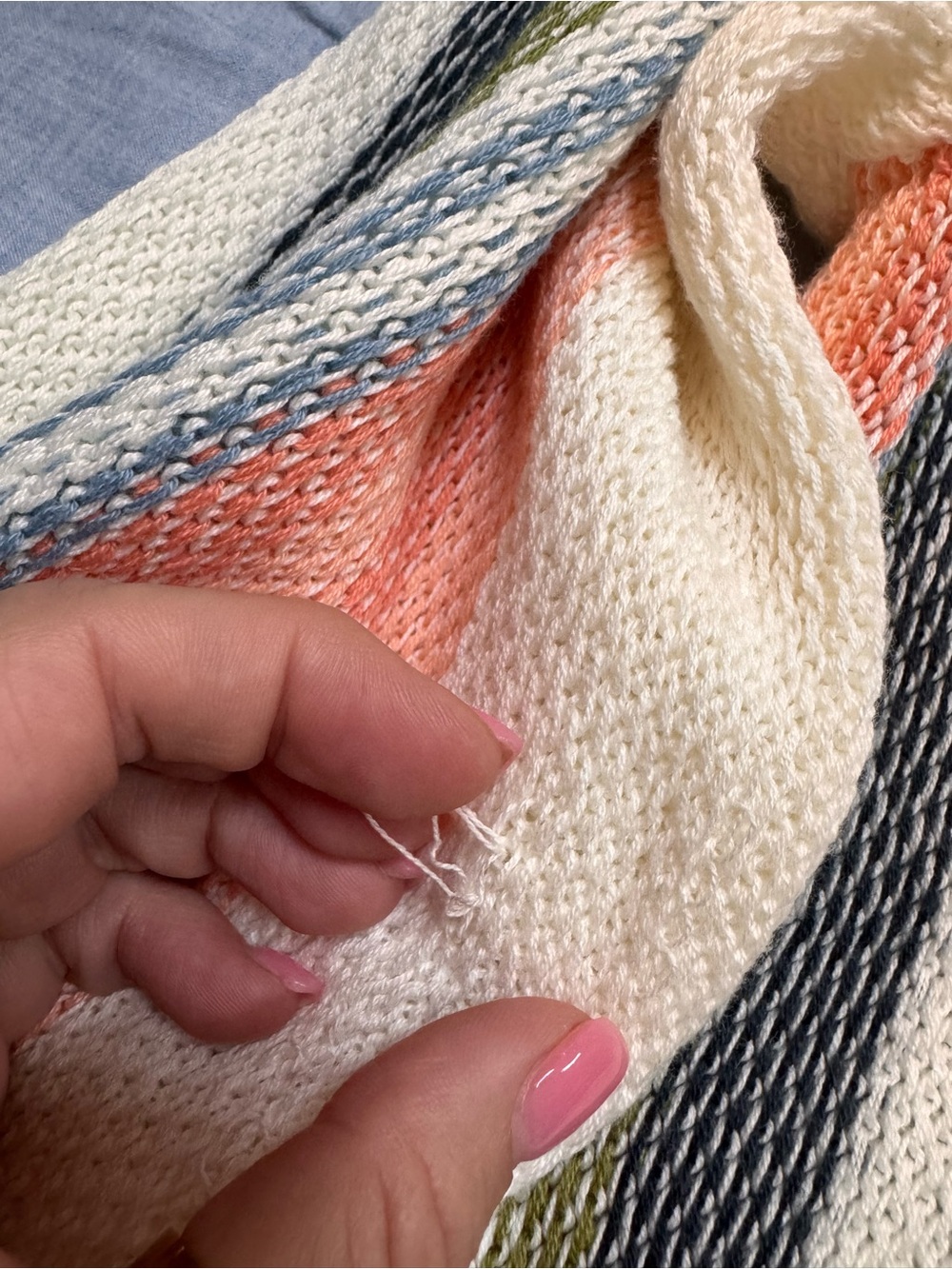 O'Neill Striped Hooded Beach Coverup in Coral, Navy & Cream - Picture 12 of 13